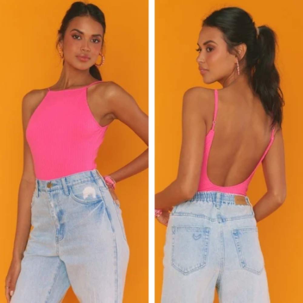 EUC Show Me Your MuMu Portia Bodysuit Vibrant Pink Adjustable Straps Size Small